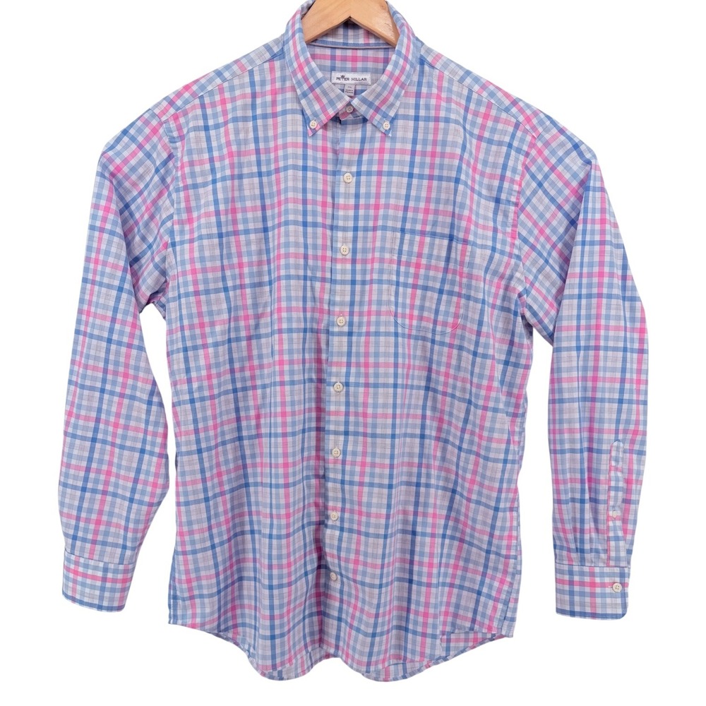 Peter Millar Crown Mens XL Blue Pink Plaid Cotton Button Down Shirt MS21W18NBL - Picture 2 of 9